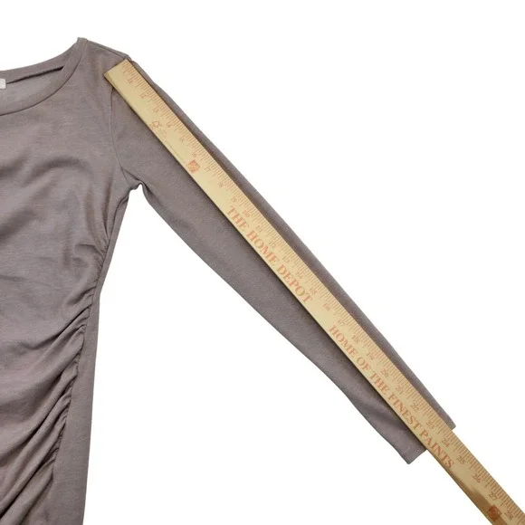 Leith XS Taupe Brown Ruched Asymmetrical Midi Dress Casual Minimalist XS Mauve - Picture 11 of 11